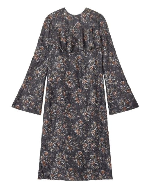 Ganni Women's Gray Shibori Pleat Long Sleeve Dress