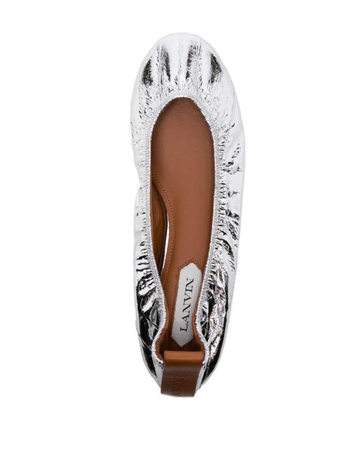 Lanvin White Patent-finish Leather Ballerina Shoes