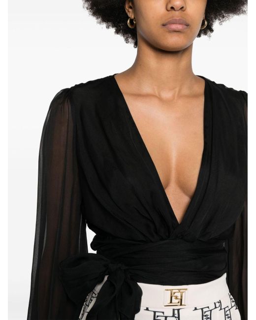 Blusa con diseño cruzado Elisabetta Franchi de color Black