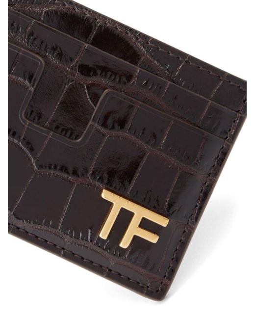 Tom Ford White Logo-plaque Crocodile-effect Cardholder