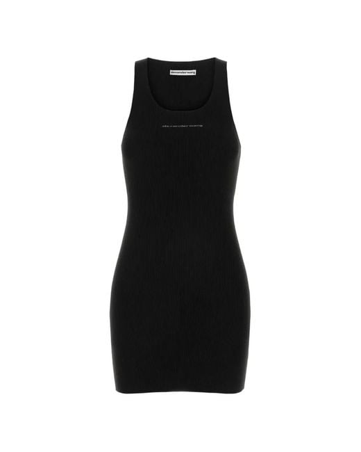 Alexander Wang Black Logo-Print Ribbed Mini Dress
