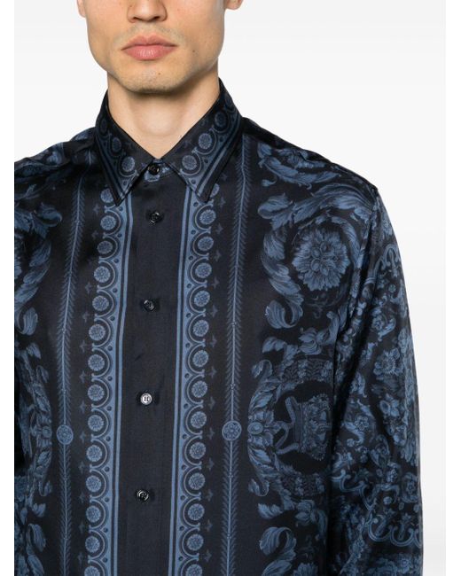 Camicia Barroco Con Stampa di Versace in Blue da Uomo