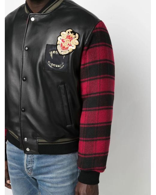 Roberto Cavalli Black Plaid-Sleeves Bomber Jacket for men