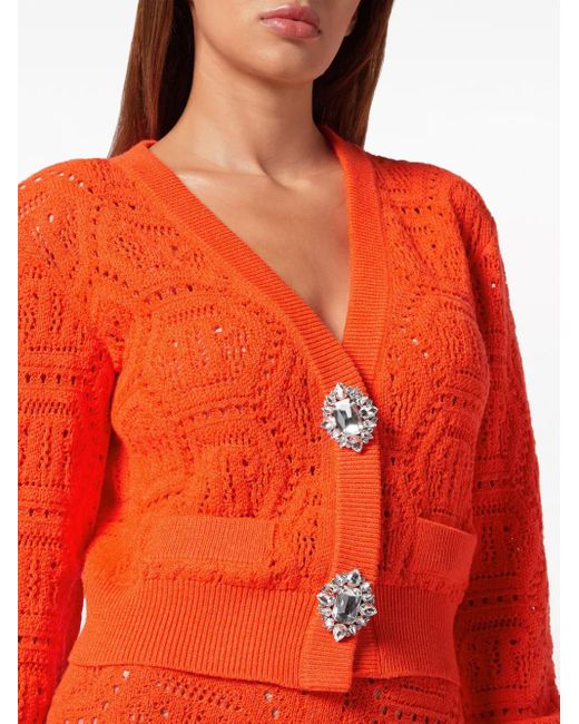 Philipp Plein Red Cardigan À Motif Intarsia