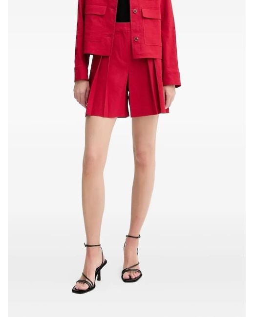 Theory Red Pleated Front Shorts