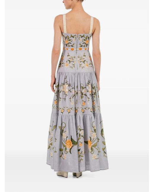 Agua Bendita White Lima Embroidered Linen Maxi Dress