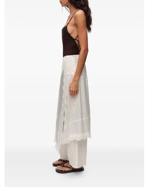 Bimba Y Lola White Lace-Trim Asymmetric Skort Trousers