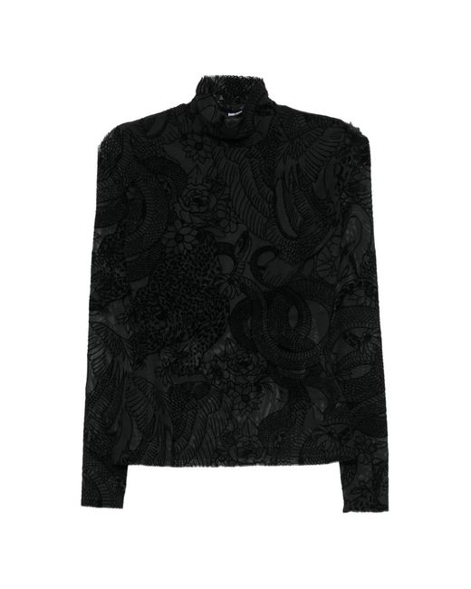 Just Cavalli Black Devoré Animal-Pattern T-Shirt