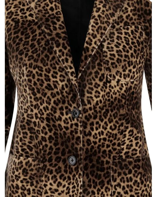 Tagliatore Brown Leopard-Print Velvet Blazer