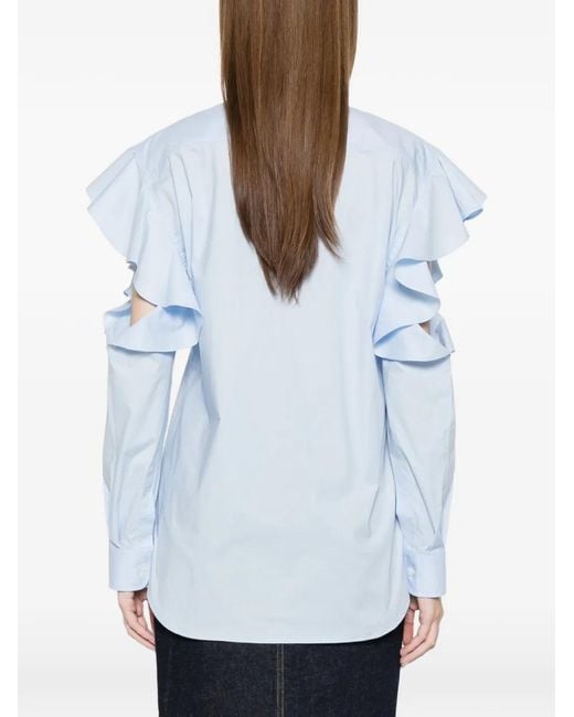 Moschino Blue Light Ruffle Cut-Out Top