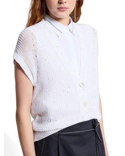Peserico White Button Embellished Knitted Top