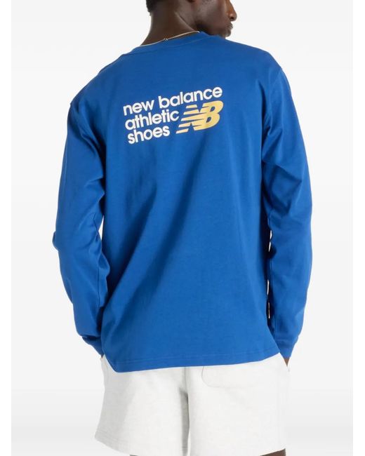 New Balance Blue Logo-Embroidered T-Shirt for men