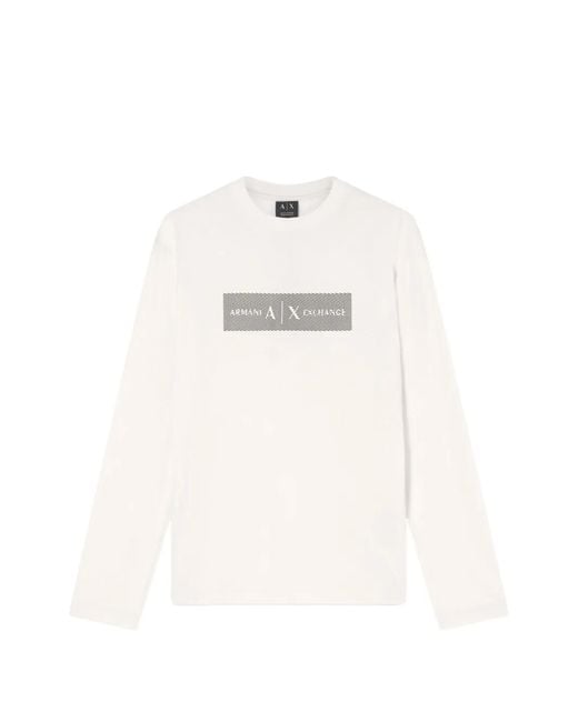 ARMANI EXCHANGE White Logo-Print Long-Sleeve T-Shirt for men