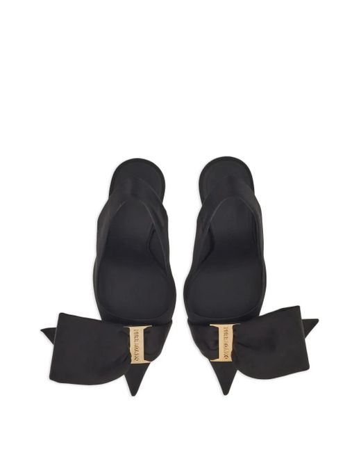 Ferragamo Black Ferragamo 105Mm Bow Slingback Pumps