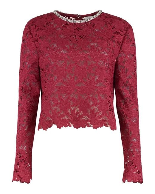 Self-Portrait Red Lace Crystals-Detail Top