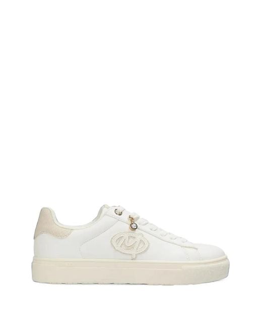 Mexx White Logo-Patch Snakeskin-Effect Sneakers