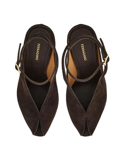Ferragamo Brown 90Mm Peep-Toe Wedge Pumps