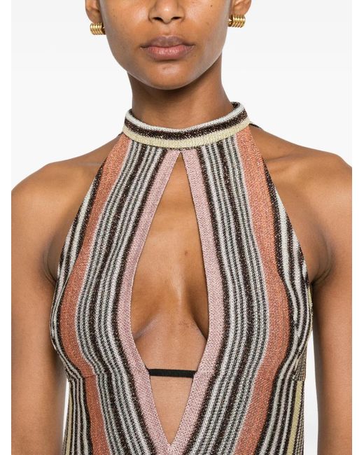 Missoni Brown Chevron-Knit Halterneck Dress