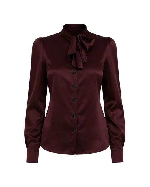 Dolce & Gabbana Purple Silk Bow-Tie Blouse