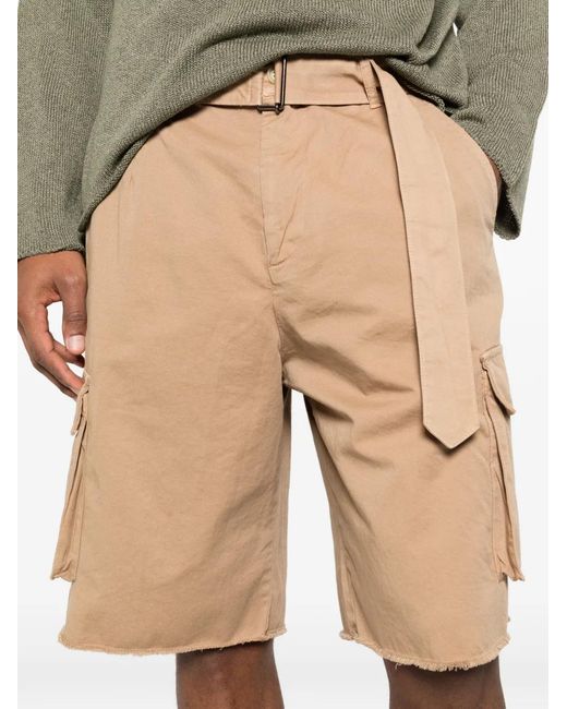 Laneus Natural Belted Button Cargo Shorts for men