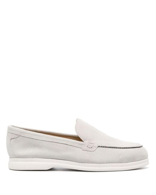 Doucal's White Chain-link Detailed Suede Loafers
