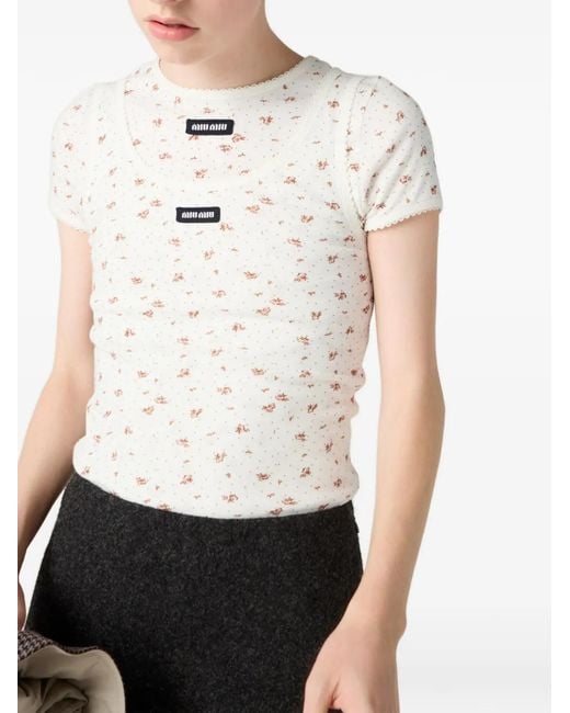 Miu Miu White Cotton Jersey Ribbed Tank Top