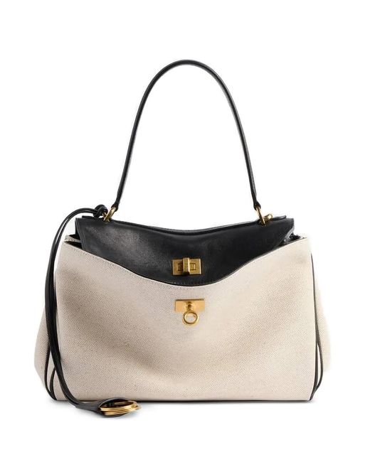 Balenciaga Natural Petit Sac Cabas Rodeo En Cuir Et Lin