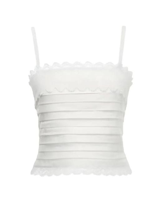 Waimari White Lace-Trim Pleated Top