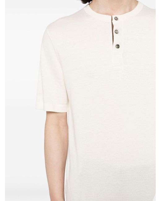 N.Peal Cashmere White Fine-knit Henley Top for men