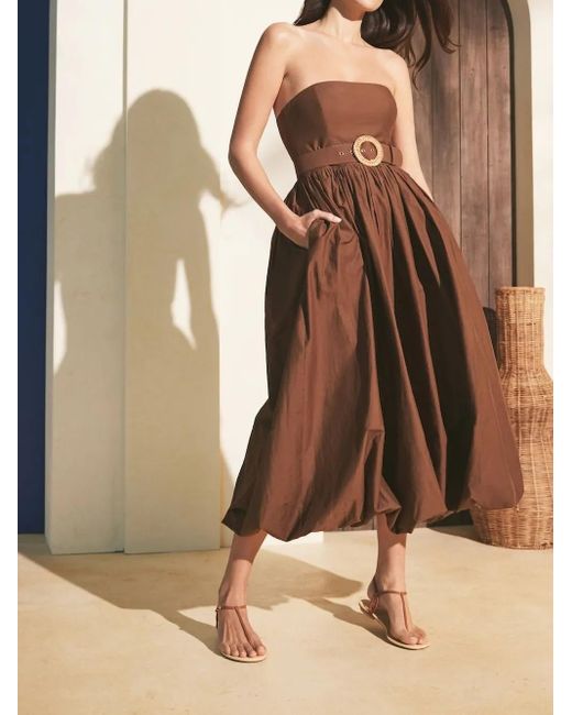 Cara Cara Brown Belted Strapless Midi Day Dress
