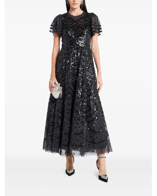 Needle & Thread Black Sequinned Maxi Dress