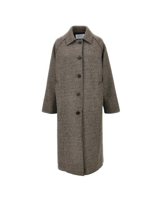 Harris Wharf London Gray Houndstooth-Pattern Single-Breasted Coat