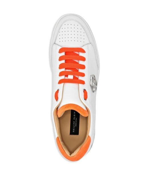Philipp Plein White Logo-Plaque Leather Sneakers