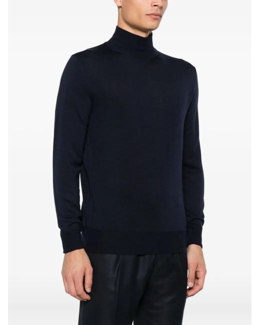 Canali Blue Long-Seelve Wool Sweater for men