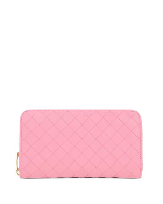 Bottega Veneta Pink Intrecciato Zip-around Leather Wallet