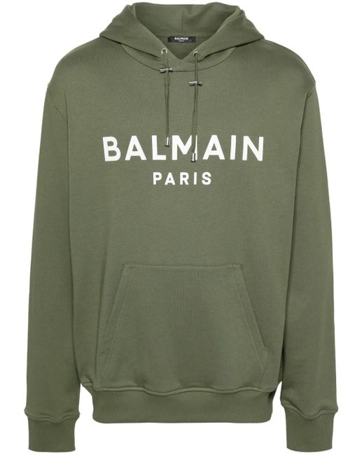 メンズ Balmain カーキ Paris プリント フーディ Green