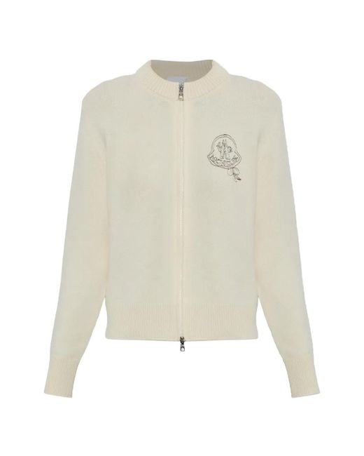 Moncler White Logo-Embroidered Zip-Up Cardigan