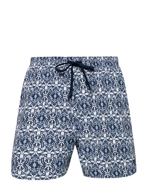 Emporio Armani Blue Graphic-print Swim Shorts for men