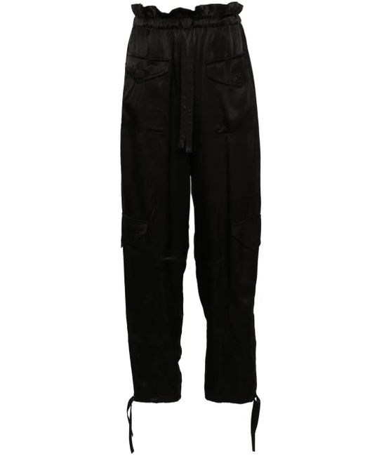 Ganni Black Satin Cargo Trousers