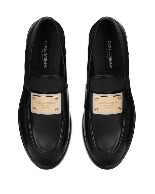 Dolce & Gabbana Black Calfskin Bernini Loafers for men