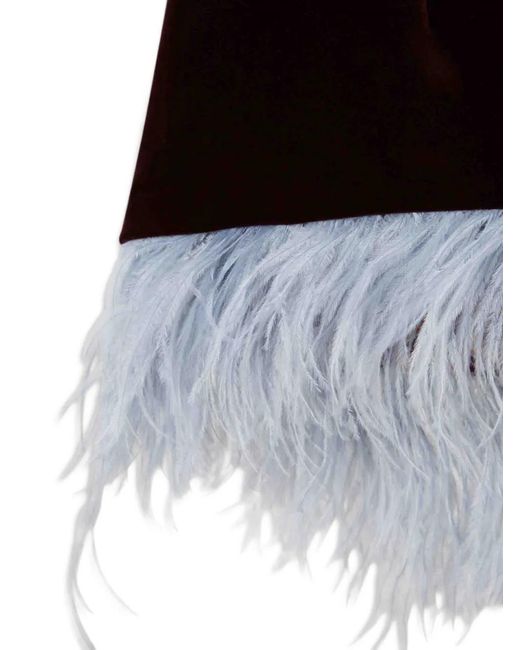 LaDoubleJ Red La Scala Feather-Trim Velvet Top