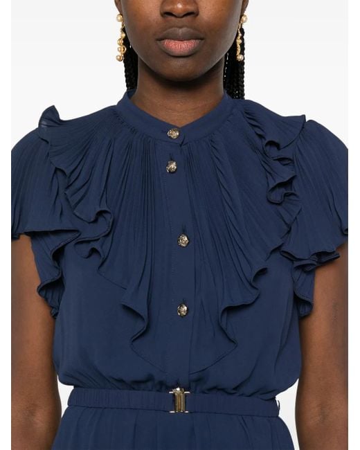 Nissa Blue Pleated Midi Dress