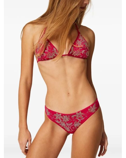 Twinset Red Triangle Bikini Top With Studs