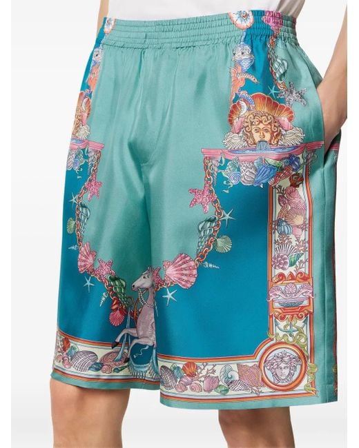 Versace Shorts Met Coral Theatre-Print in het Blue voor heren