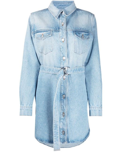 Off-White c/o Virgil Abloh Arrows Floral-embroidered Denim Shirtdress in  Blue - Save 30% | Lyst