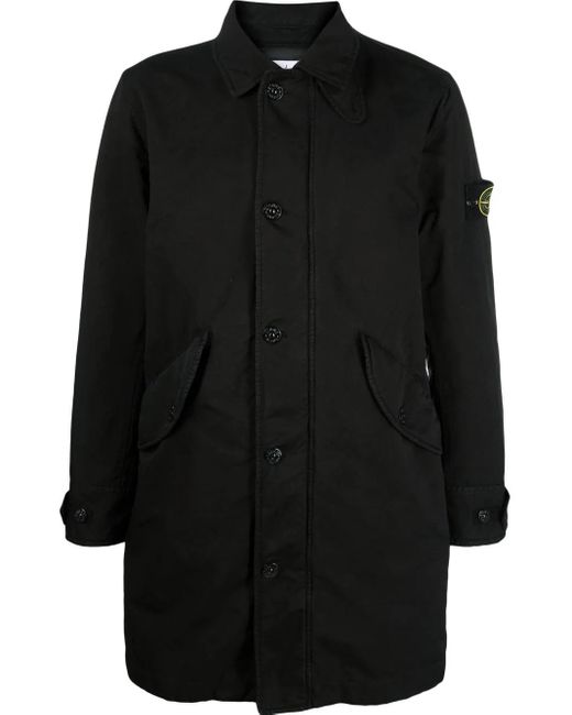 Stone Island Black Logo-Patch Single-Breasted Coat for men