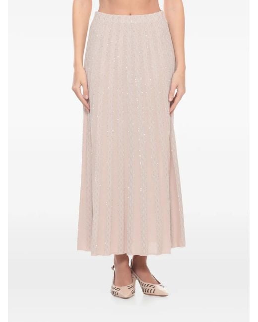 D.exterior Pink Sequin-Embellished Pleated Midi Skirt