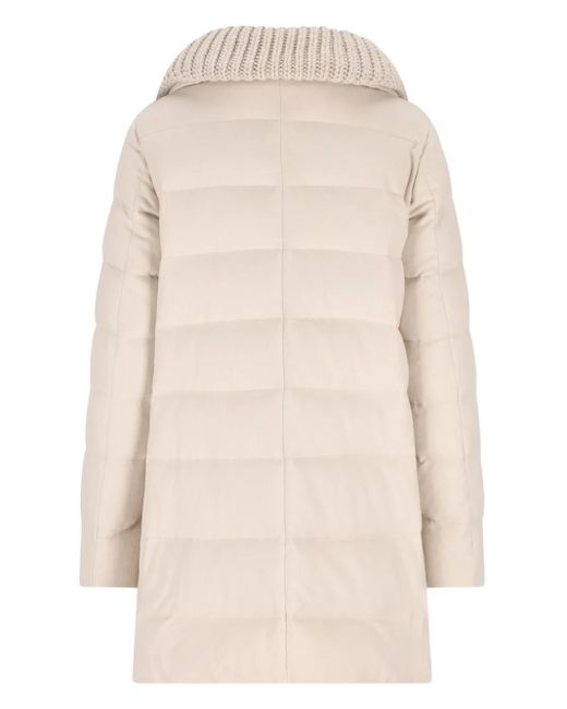 Herno Natural Knitted-Collar Coat