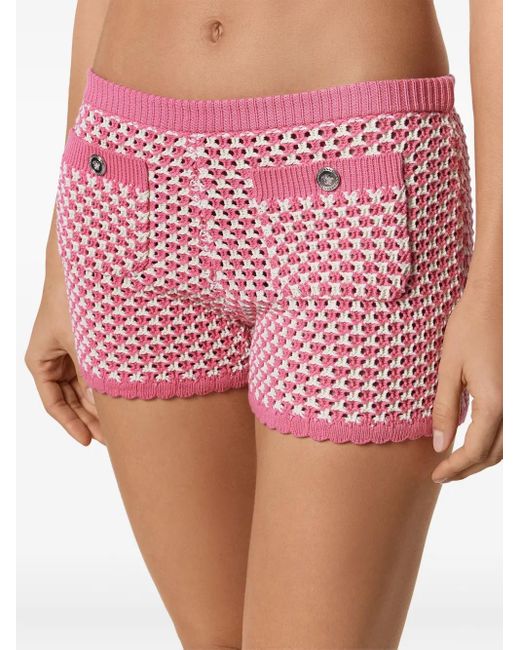 Versace Red Crochet-Knit Shorts