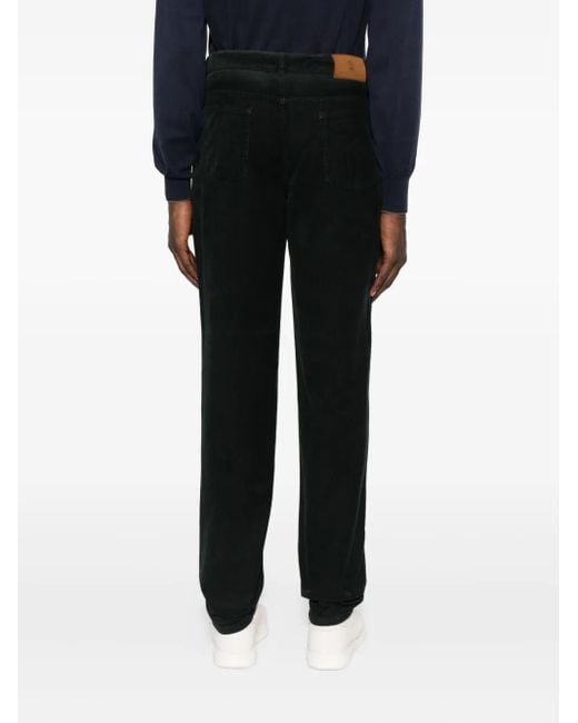 Brunello Cucinelli Black Logo-Embroidery Corduroy Trousers for men